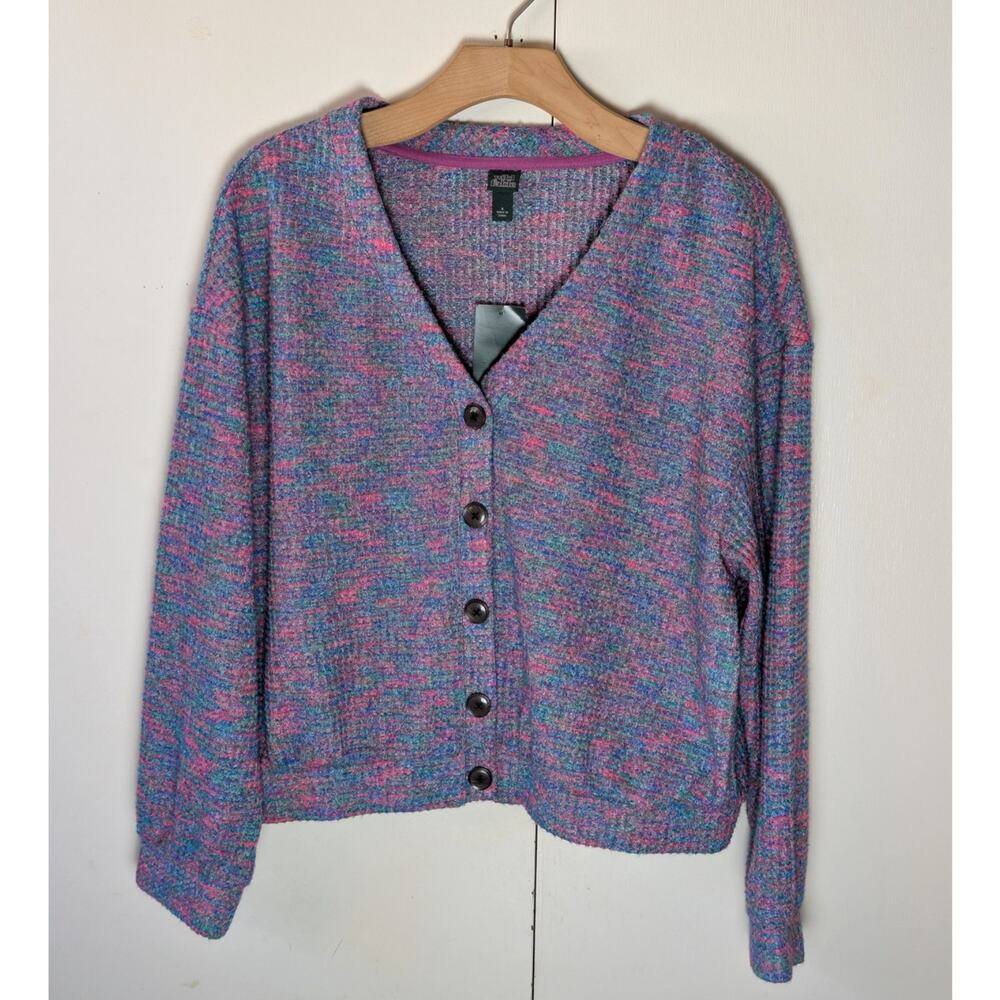 Wild Fable Purple Abstract V Neck Button Cardigan Small - Picture 14 of 15